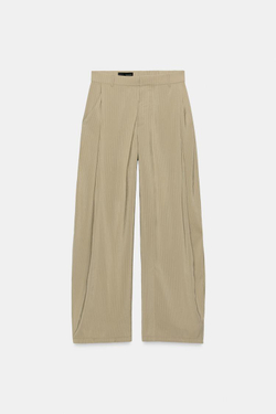 ZARA СТРУЯЩИЕСЯ БРЮКИ В ПОЛОСКУ СО СКЛАДКАМИ, ЗЕЛЕНЫЙ/СЕРЫЙ