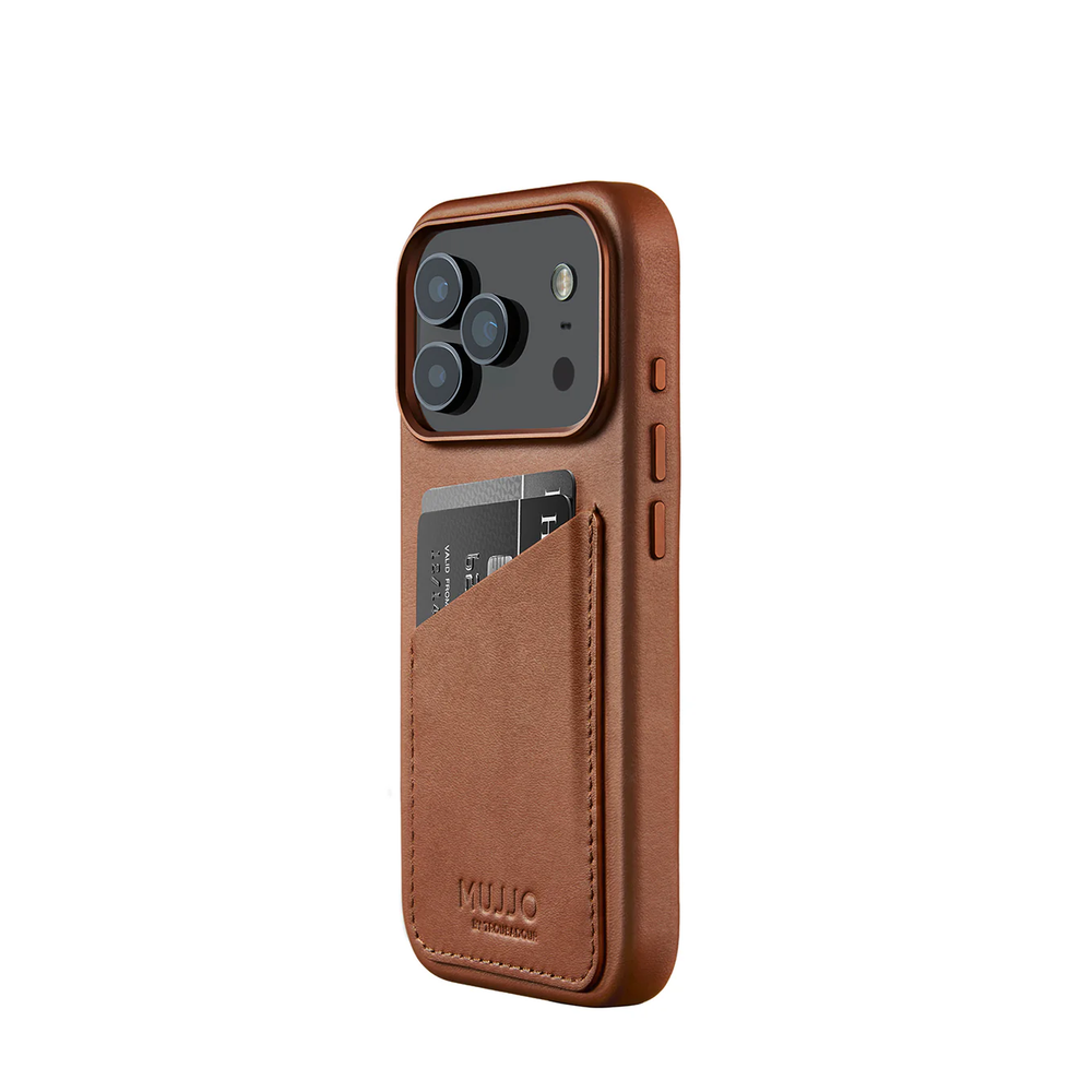 Кожаный чехол Mujjo Wallet Leather Case с карманом для карт для iPhone 17 Pro Tan