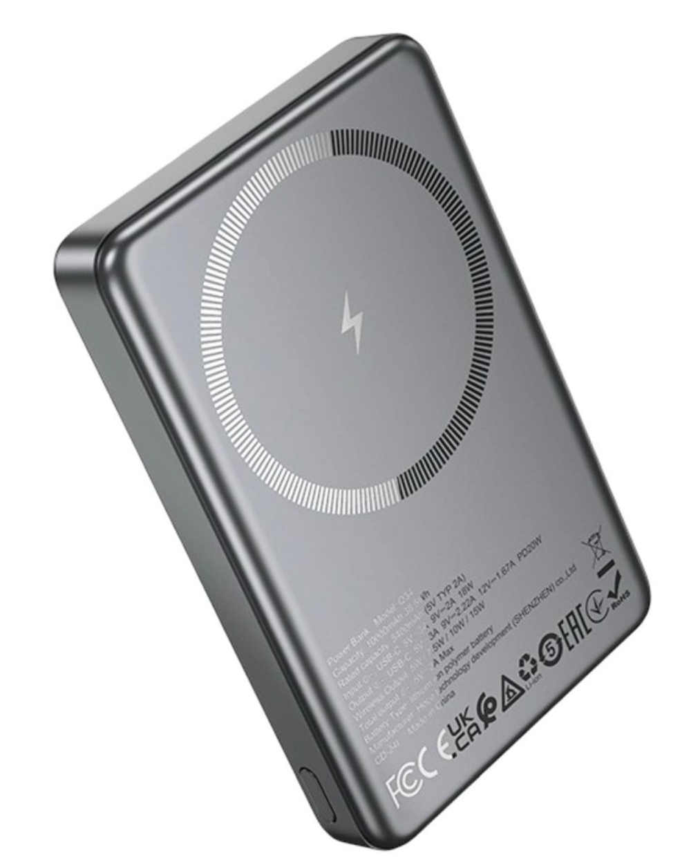 Powerbank с беспроводной зарядкой MagSafe Hoco Q34 10000mAh 1USB-C 20W серебристый