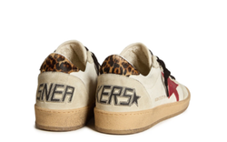 Women's Golden Goose Ball Star Sneakers with Burgundy Star and Leopard Heel Tab