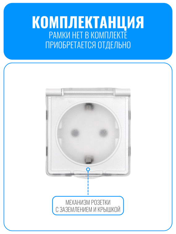 Розетка с заземлением и крышкой Smart Aura серия Classic без рамки
