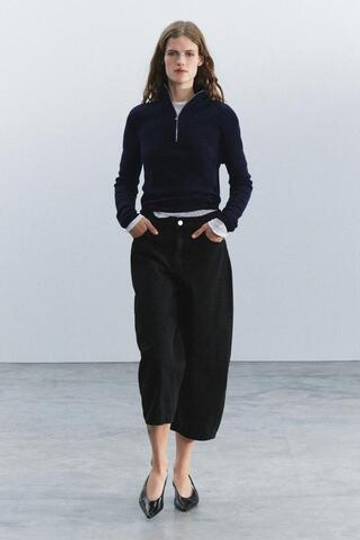 ZARA ДЖИНСЫ КАПРИ BALLOON СО СРЕДНЕЙ ПОСАДКОЙ — ZW COLLECTION, ЧЕРНЫЙ
