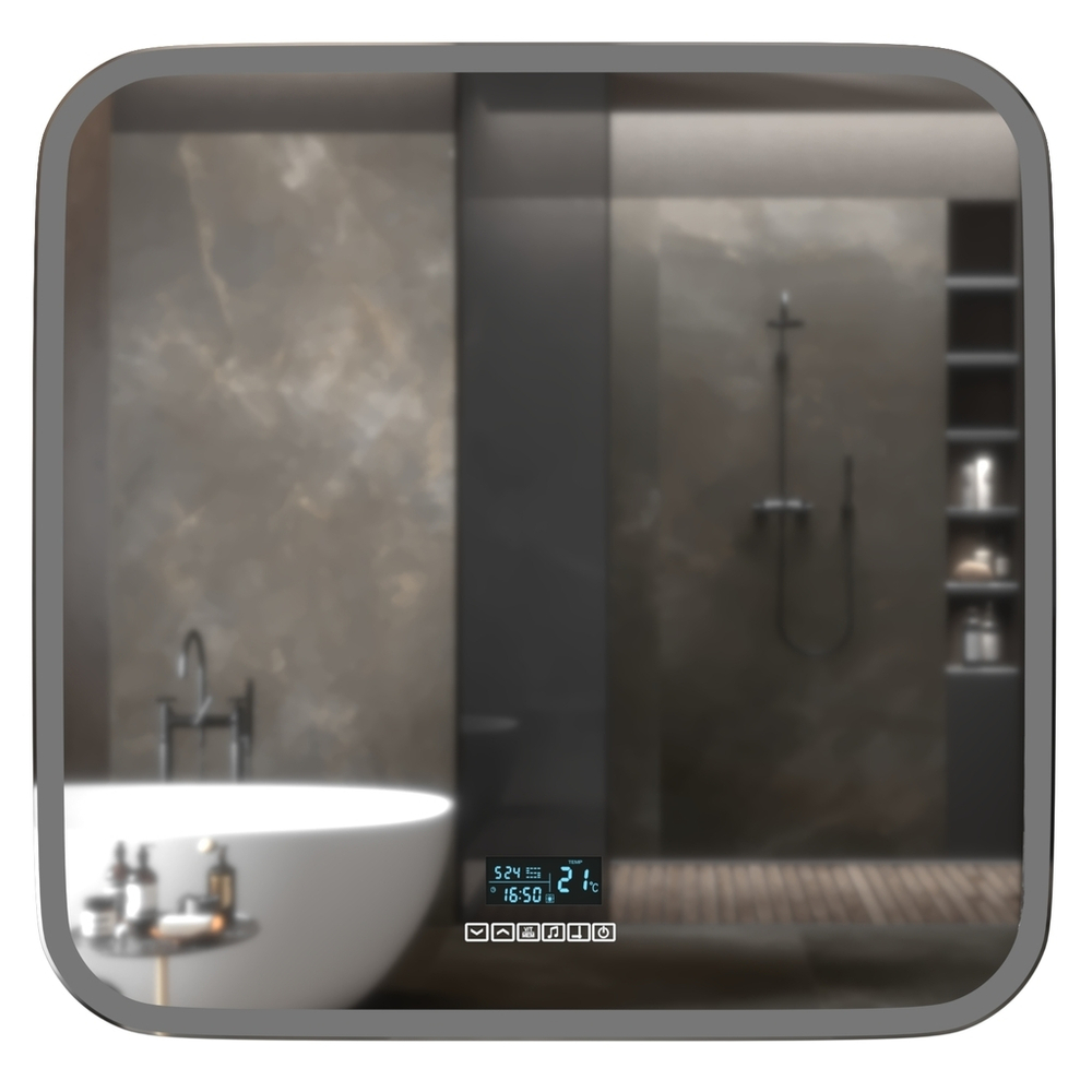 Зеркало MIXLINE "Стив-6" 800*680 (ШВ) сенсорный выключатель, часы, термометр, Bluetooth +подогрев