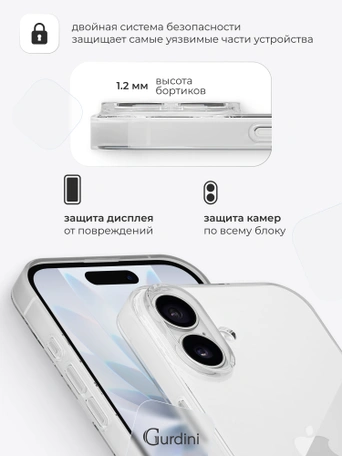 Чехол накладка iPhone 17 6.3" Gurdini силикон Ultra Twin 1 mm прозрачный