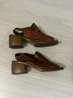 Женские кожаные сандалии на устойчивом каблуке BEST PU SOLE, коричневые, размер 36