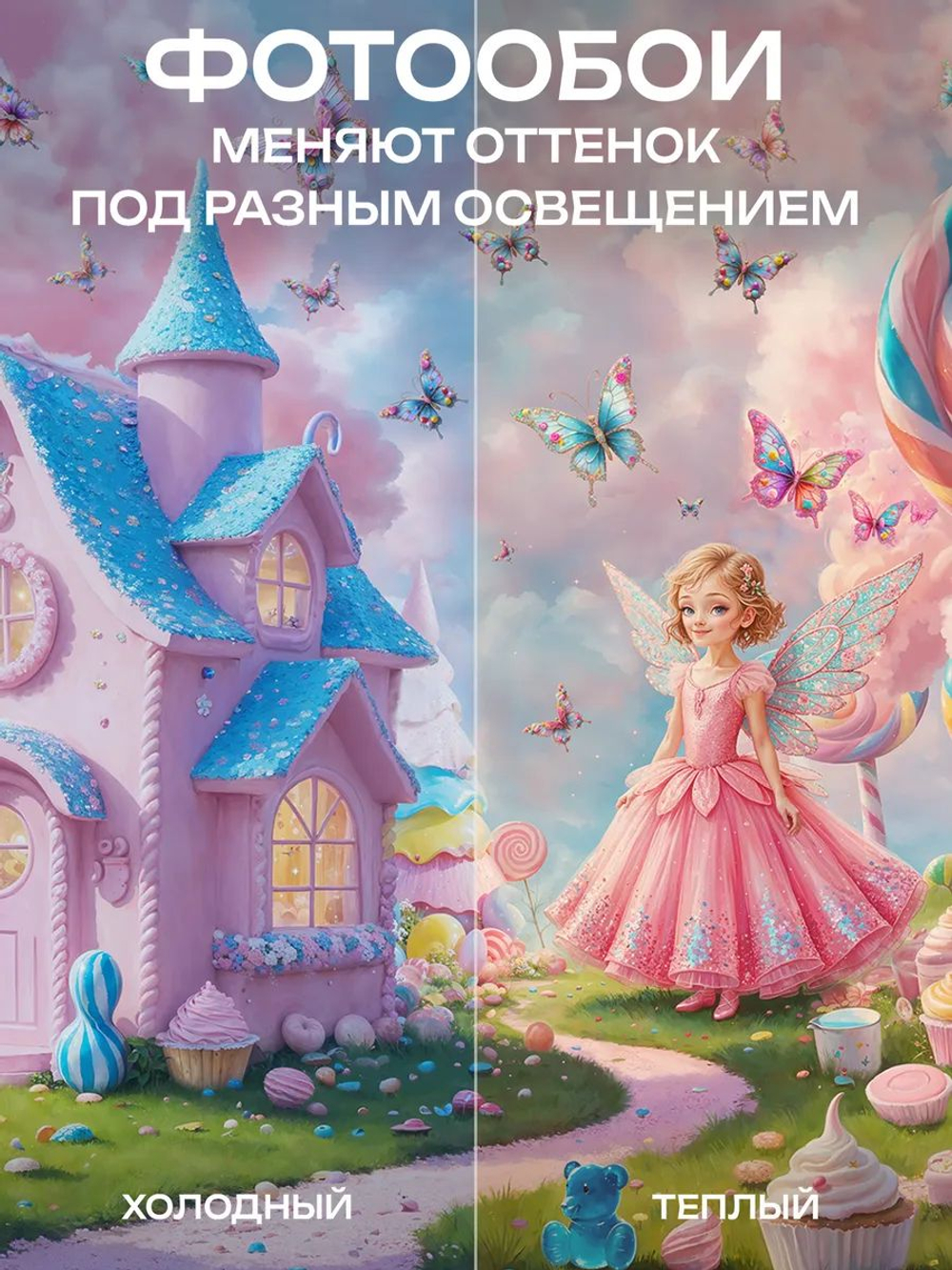 Фотообои детские 3D для девочек розовые облака