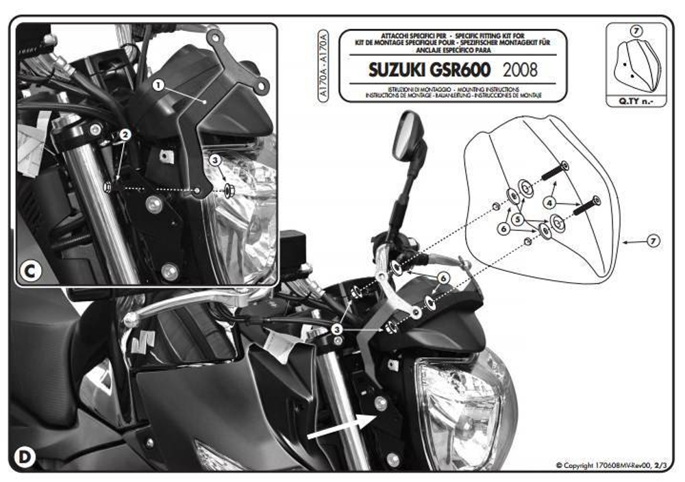 Крепежный элемент ветрового стекла KAPPA для SUZUKI GSR600 06-11г.