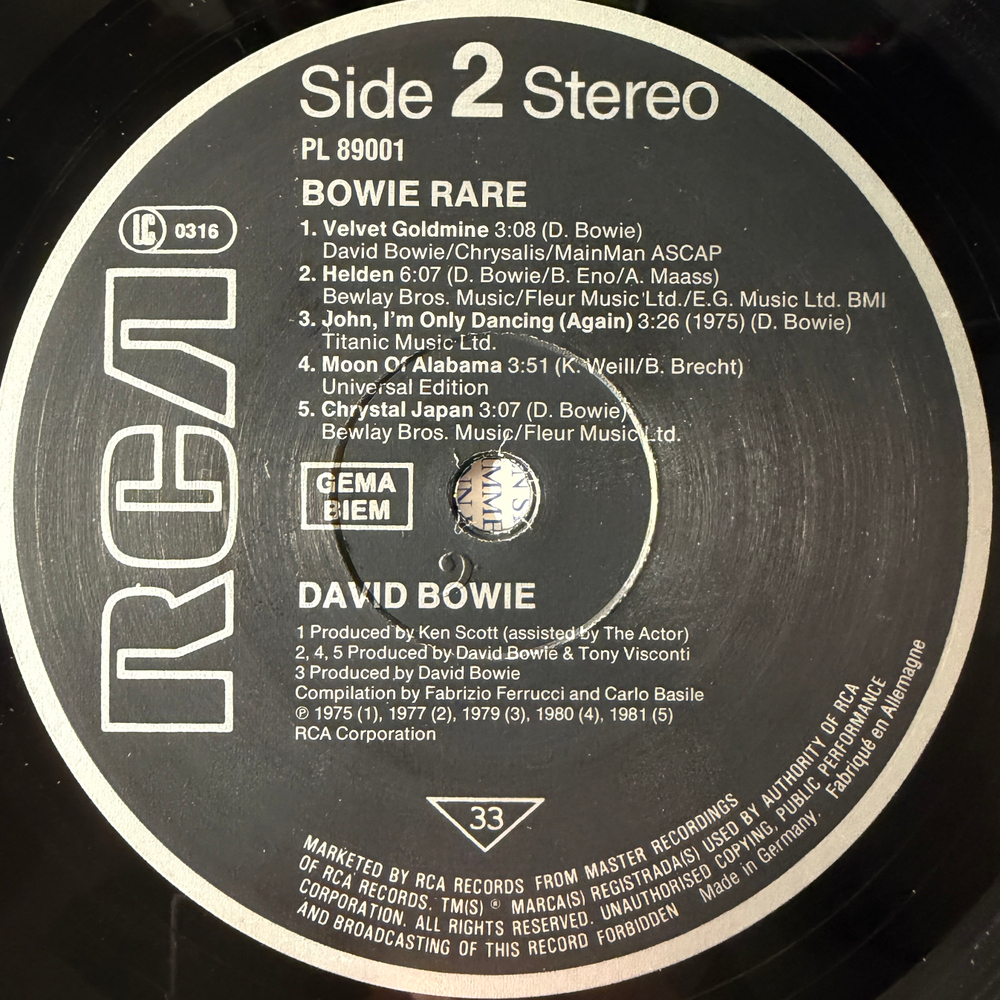 Bowie ‎– Rare (Германия 1983г.)