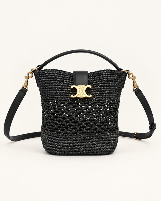 Сумка Celine Louise из рафии, чёрная