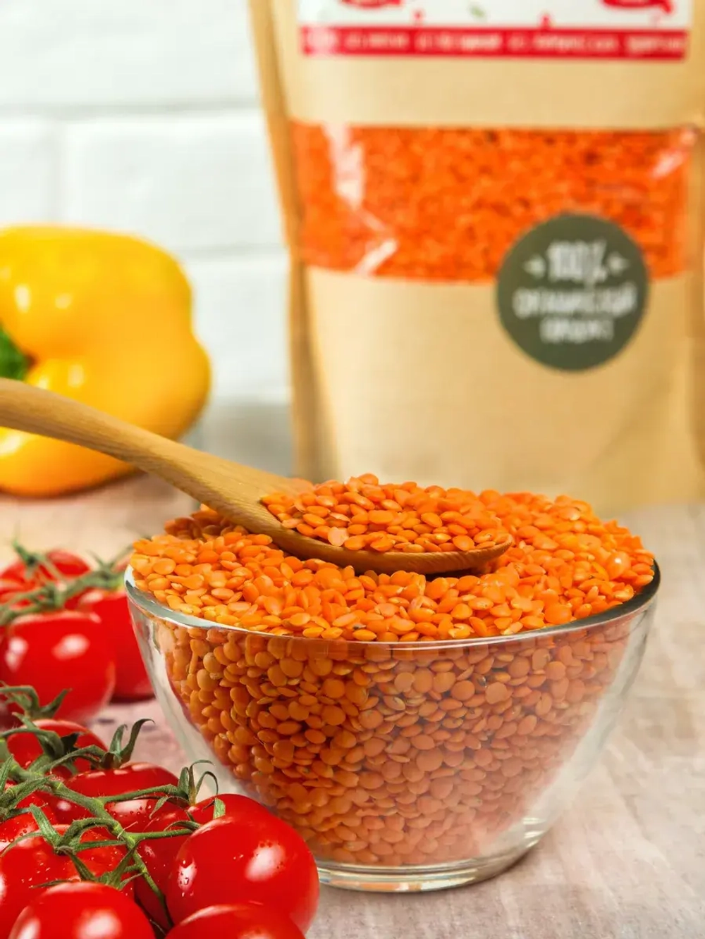 Чечевица красная шлифованная, органическая, 700 г.