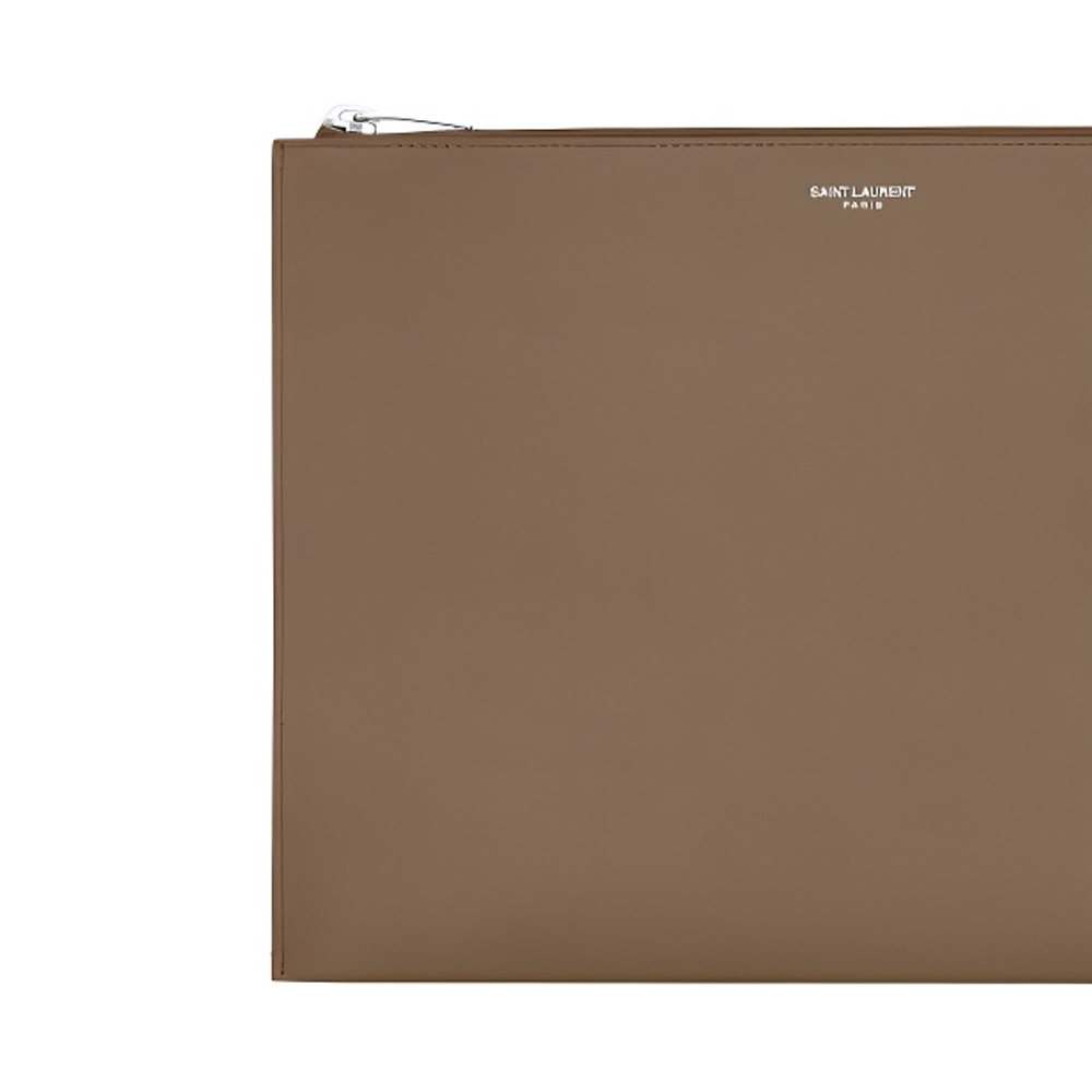 SAINT LAURENT Grain Embossed Leather Clutch Laptop Bag Men"s Brown