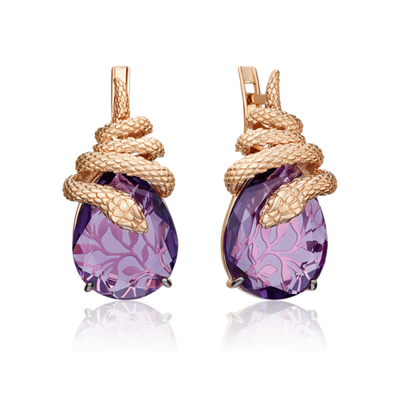 Серьги с английским замком из красного золота c аметистом  02-5290-00-203-1110