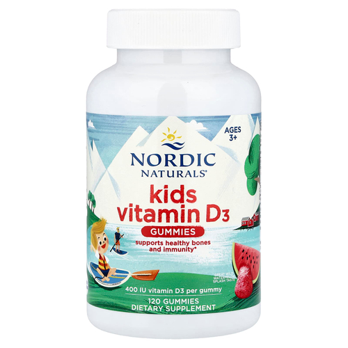 Nordic Naturals, жевательный витамин D3, для детей от 3 лет, со вкусом арбуза, 10 мкг (400 МЕ), 120 жевательных таблеток