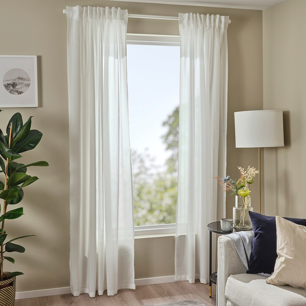 IKEA ROSENROBINIA  (ИКЕА РОСЕНРОБИНИА)  -  Шторы, 2 шт, на ленте/белые, 145x300 см