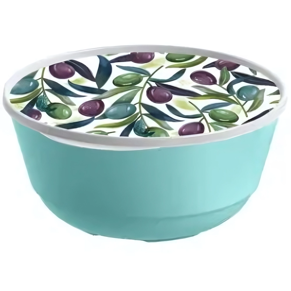 Миска пластиковая 1л с крышкой «Bergamo» с декором (зеленый)