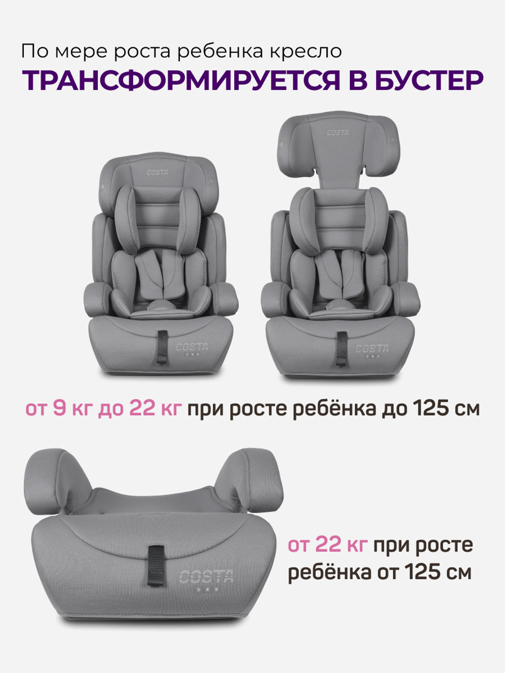 Автокресло детское CS-003 YB702A 2026 Серый/Grey YB702A
