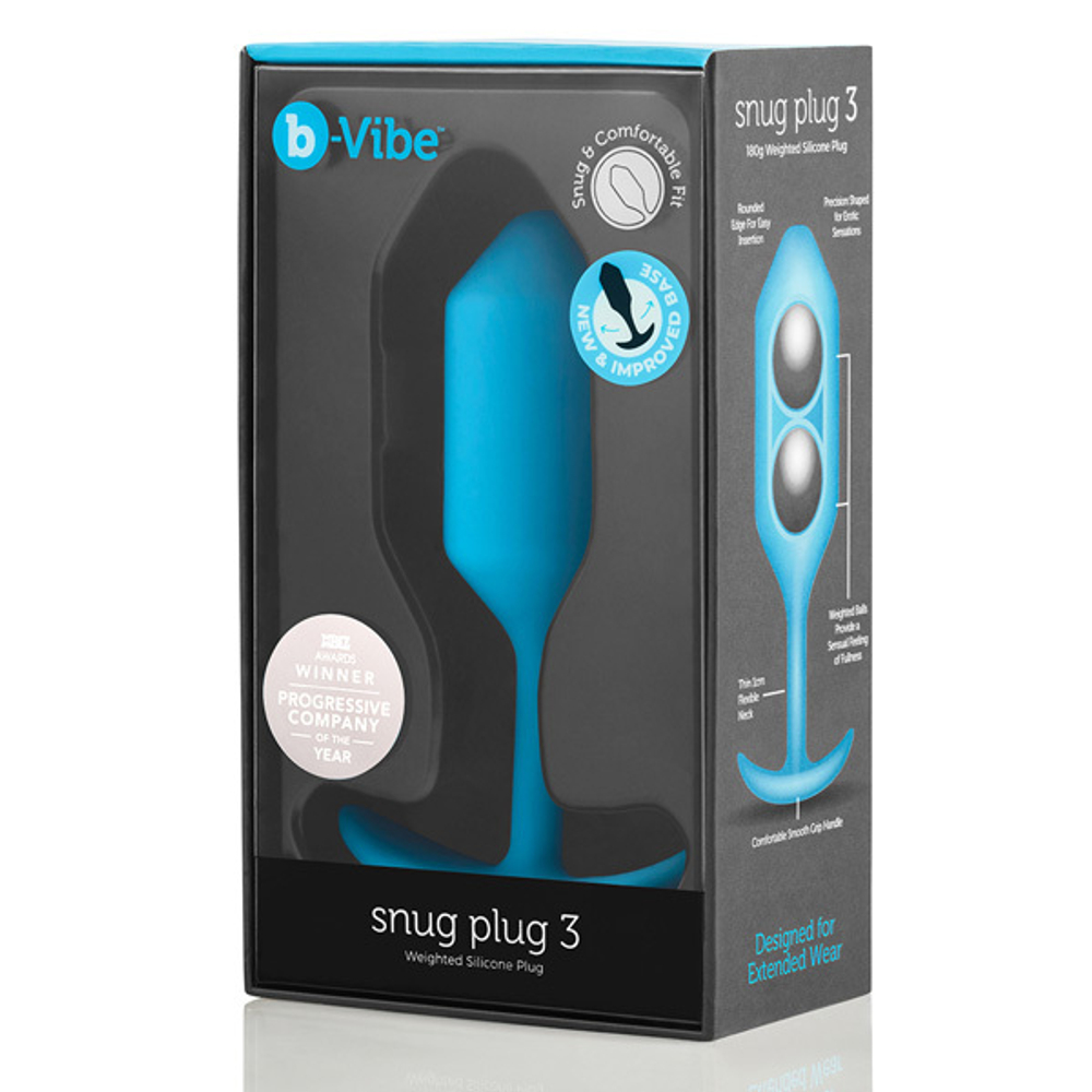 Голубая анальная пробка для ношения 12,7см b-Vibe Snug Plug 3 BV-009-TL