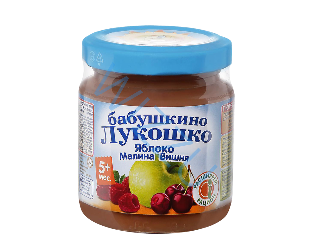 Пюре фруктовое Бабушкино Лукошко яблоко-малина-вишня, 100 г