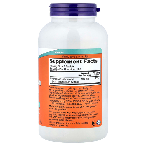 NOW Foods, цитрат магния, 200 мг, 250 капсул