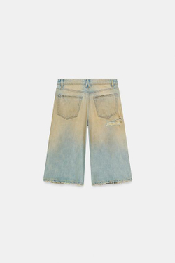 ZARA ДЖИНСОВЫЕ ШОРТЫ TRF BAGGY С РАЗРЕЗАМИ, ЛИНЯЛЫЙ СИНИЙ