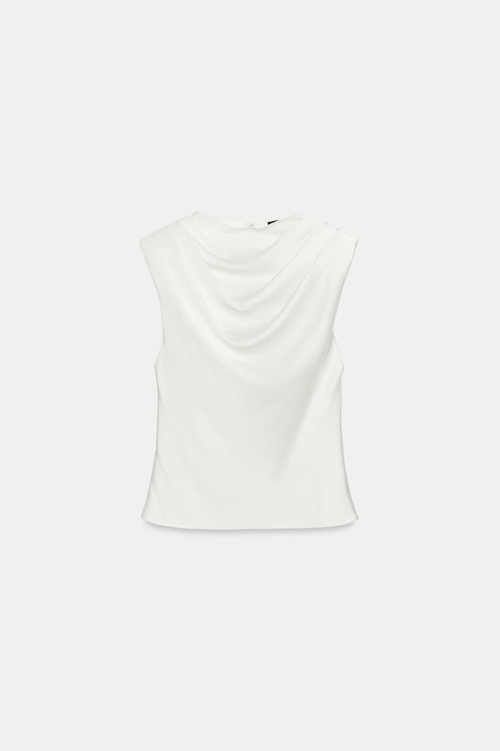 ZARA АТЛАСНЫЙ ТОП С ПОДПЛЕЧНИКАМИ И СКЛАДКАМИ, ЖЕЛТОВАТО-БЕЛЫЙ