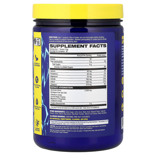 MHP, Impact Hydration, электролиты и креатин, бразильский пунш, 15,9 унции (0,99 фунта)