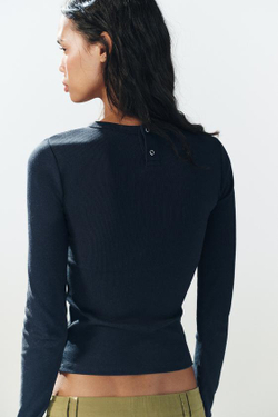 ZARA ФУТБОЛКА В РУБЧИК НА КНОПКАХ, МОРСКОЙ СИНИЙ