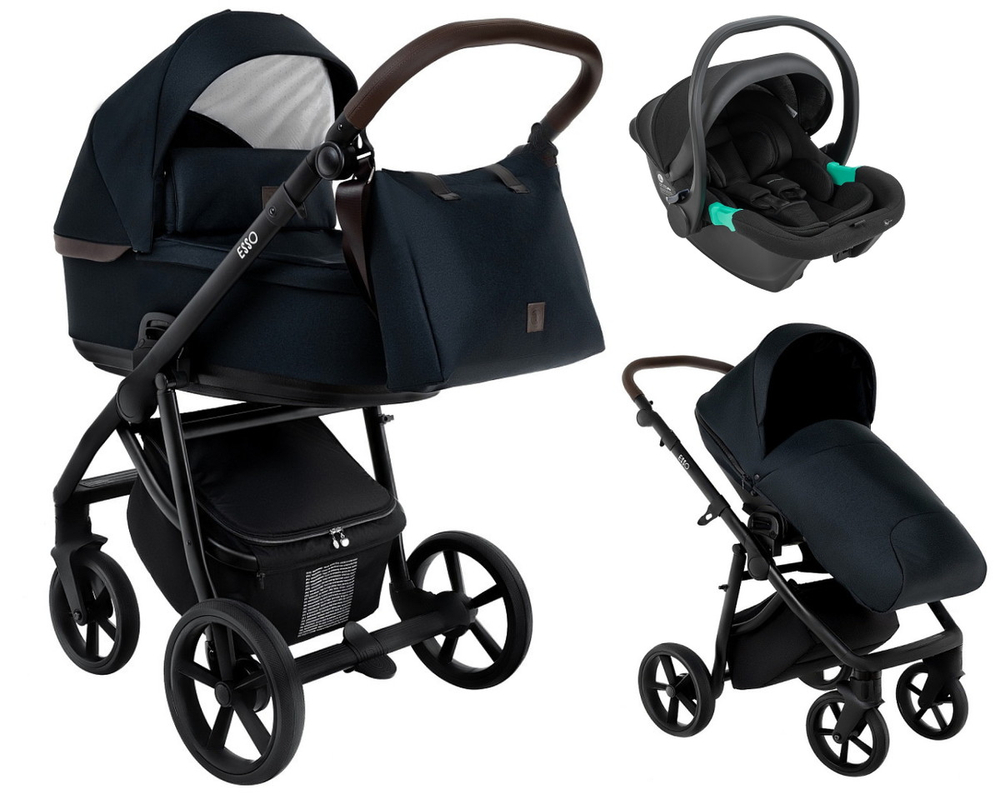 Детская коляска Roan Esso 3 в 1 с автокреслом Pituso Santiso Pro Black ESS111/1 Caviar/Black
