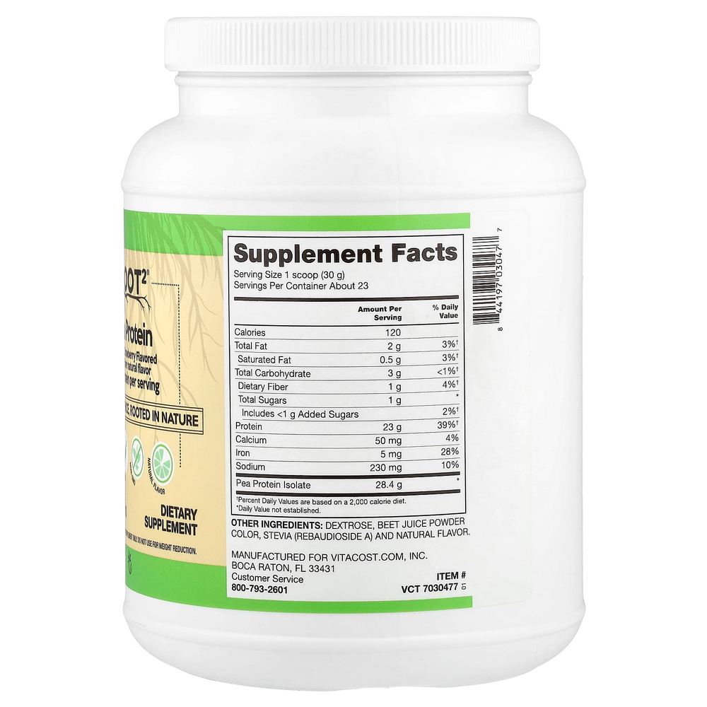Vitacost, Root2®, Pea Protein, Natural Strawberry, 1 lb 8.1 oz (683 g)