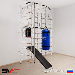 Шведская стенка Sv Sport 55520 (Турник рукоход/Брусья/Скамья/Канат/Лестница/Цепь/Мешок 22кг/Канатный лаз)