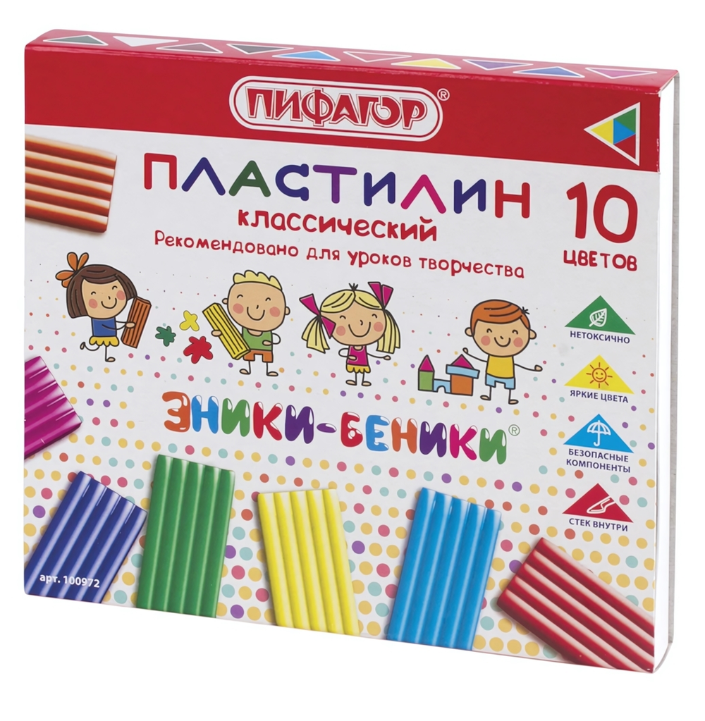 Пластилин классический 10цв. 200г. "Эники-Беники" со стеком, коробка (ПИФАГОР)
