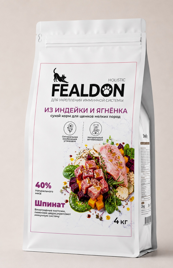 Сухой корм Fealdon для щенков мелких пород с индейкой и ягненком