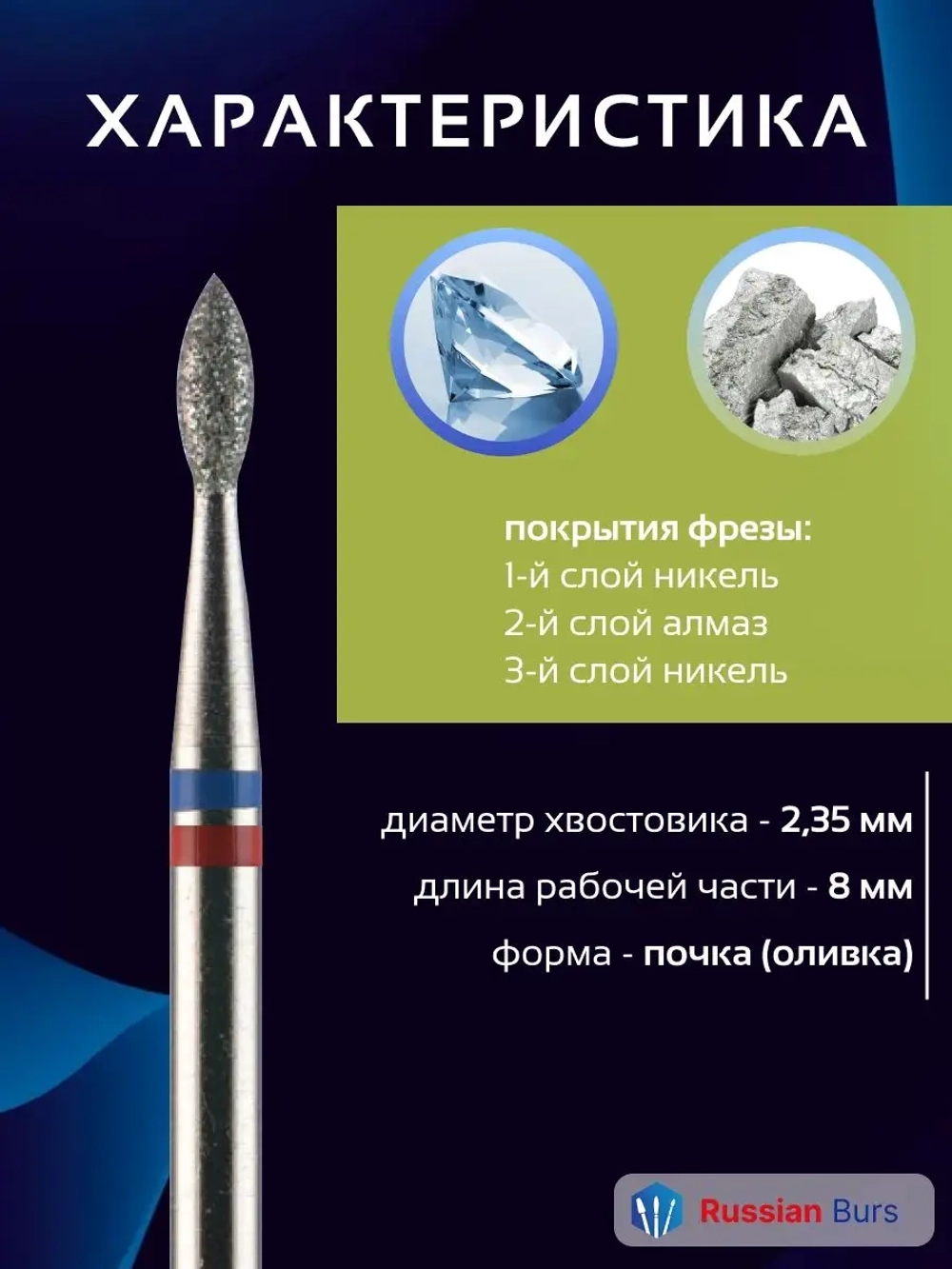 Фреза почка гибридная 2,1 мм 1 шт