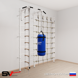Шведская стенка Sv Sport усиленная 61420 (Турник стандарт/Канат/Лестница/Цепь/Мешок 22кг/Канатный лаз)