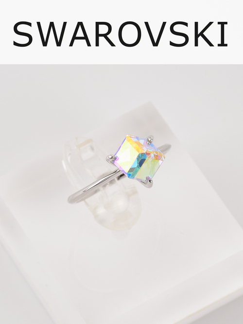 Кольцо Миражи тонкое с кристаллом-хамелеоном Swarovski