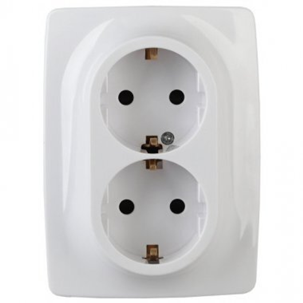 12-2116-01 ЭРА Розетка двойная 2х2P+E SCHUKO, 16A-250В, IP20, винт, белый (упак 10шт)  арт:Б0029238