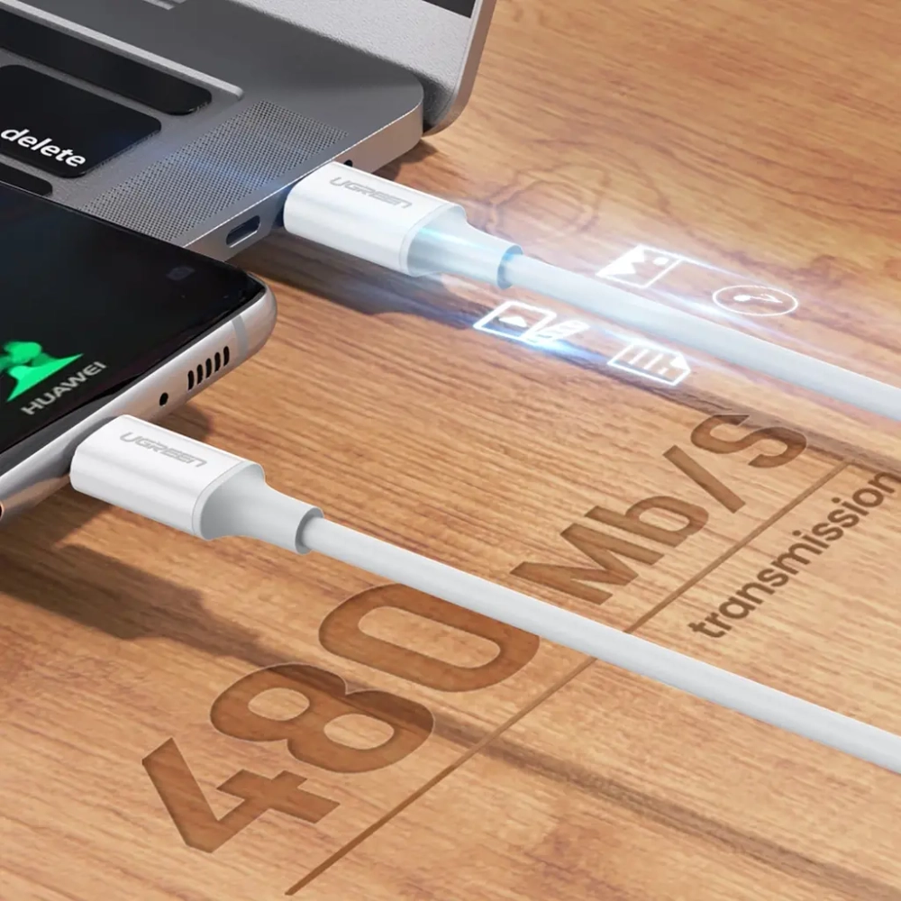 Кабель USB C - USB C, 480Mbps, 3A, QC4.0/PD3.0, 60W, 1m, UGREEN 60518