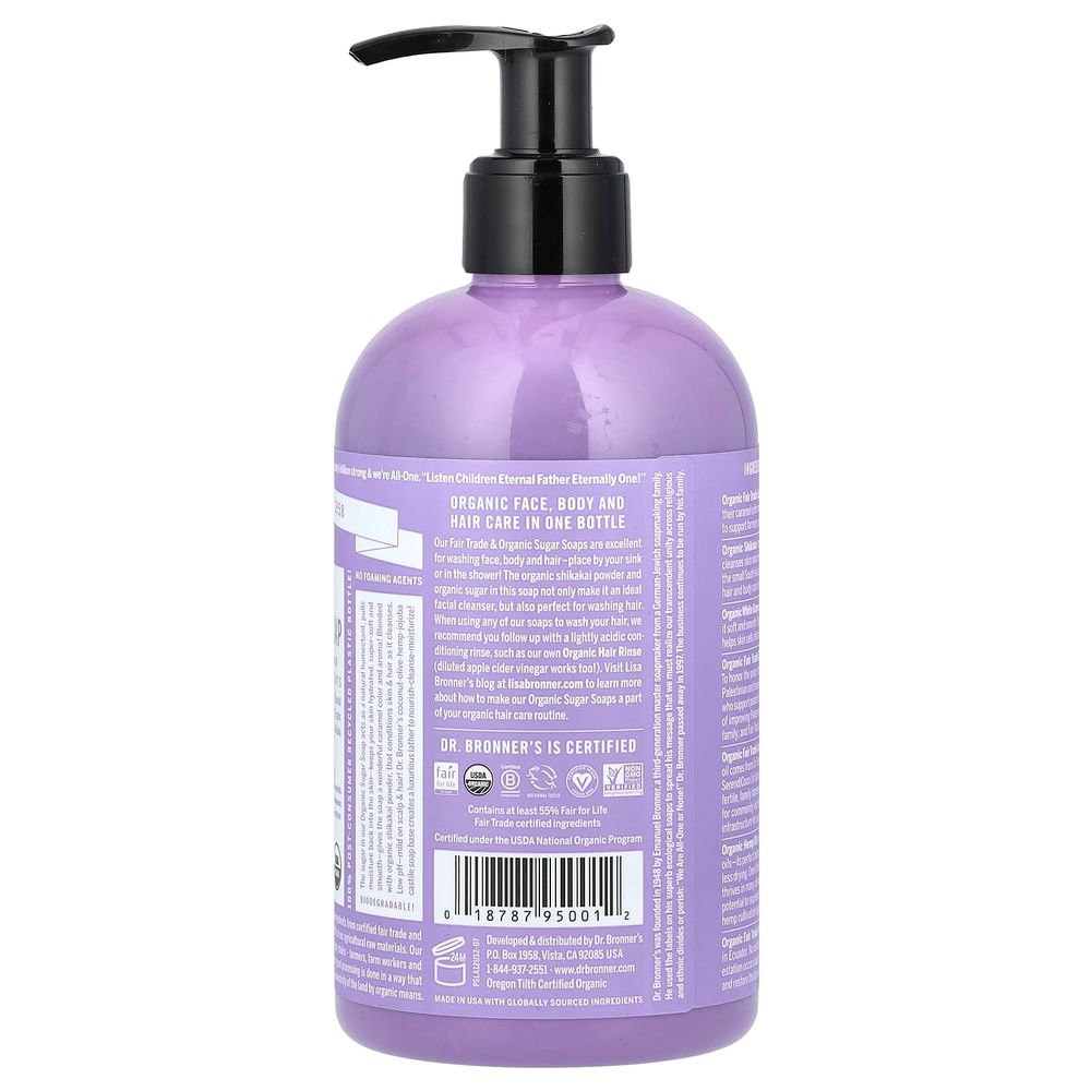 Dr. Bronner's, органическое мыло с сахаром, 4 в 1, для лица, тела, рук и волос, лаванда, 355 мл (12 жидк. унций)