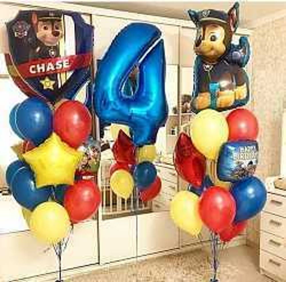 Воздушные шары на 4 года, шары Щенячий Патруль, фольгированная фигура Чейз Воздушные шары на 4 года, шары Щенячий Патруль, фольгированная фигура Чейз