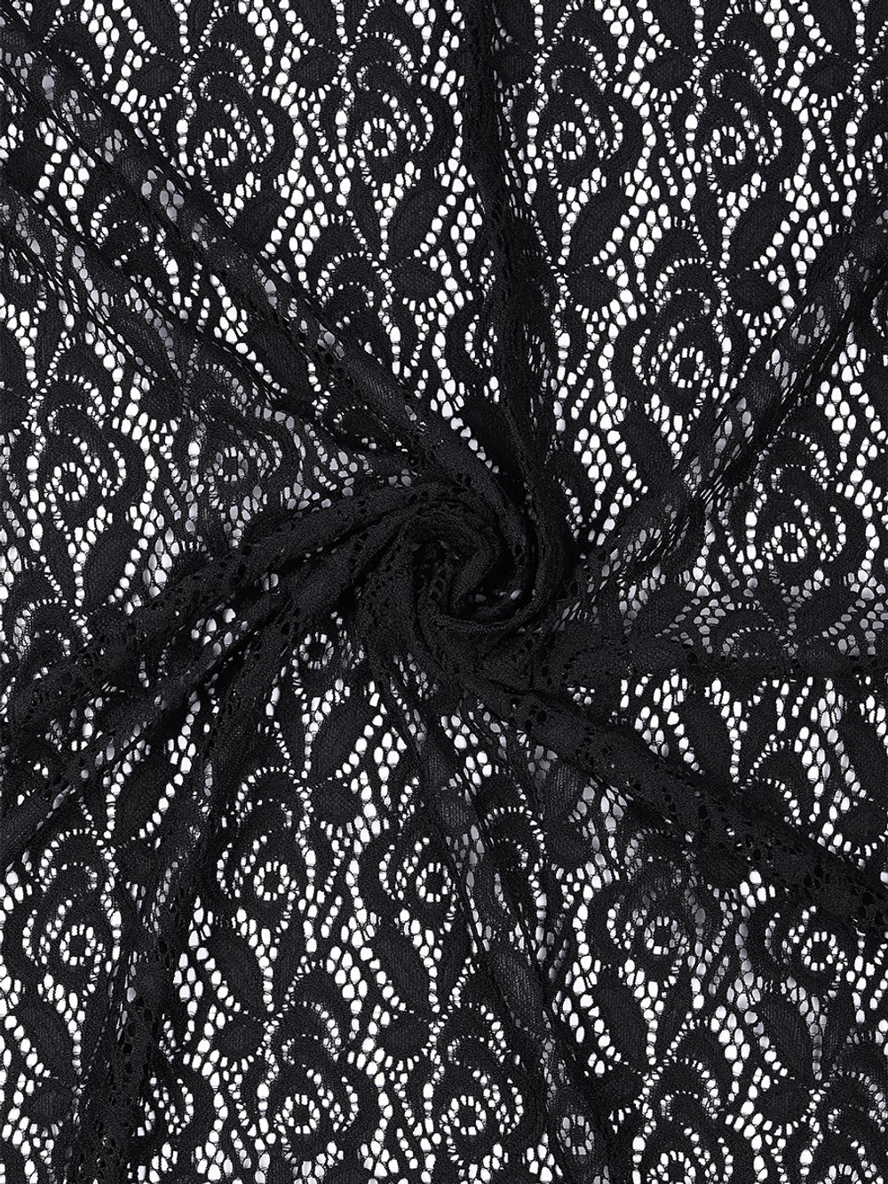 Ткань кружевная гипюр стрейч 160 г/м², ш.150см, арт.SZ031636 цв.черный, уп.1м