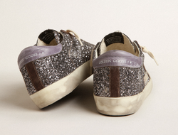 Кеды Super-Star in glitter with a brown star and lilac heel tab