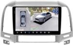 Магнитола для Hyundai Santa Fe 2 CM 2006-2012 (рамка серебро) - FarCar BX008M-360 монитор 9.5" 2K QLED на Android 13, Быстрая, CarPlay, 4G SIM-слот, 4 камеры в комплекте