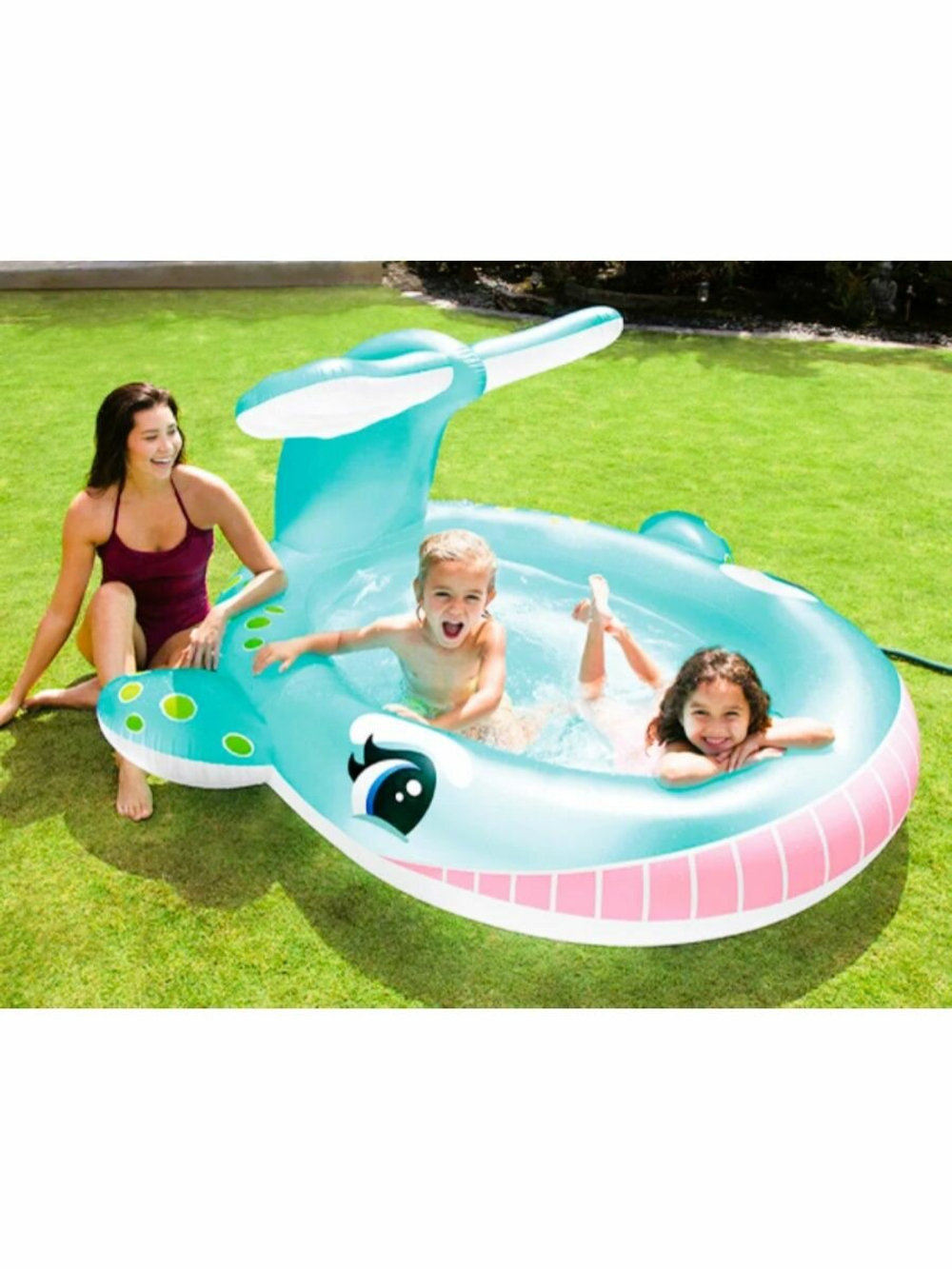 Бассейн надувной Intex 57440 Whale Spray 201х196х91 см / Круглый бассейн Интекс с водяным фонтаном распылителем Кит для дачи