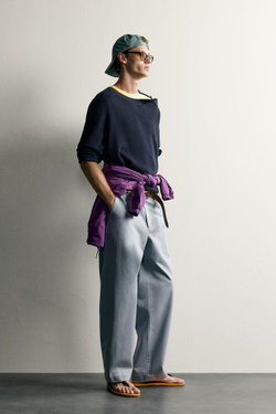 ZARA БРЮКИ ЧИНОС RELAXED FIT С ЭФФЕКТОМ ПОТЕРТОСТИ, ЛИНЯЛЫЙ ГОЛУБОЙ