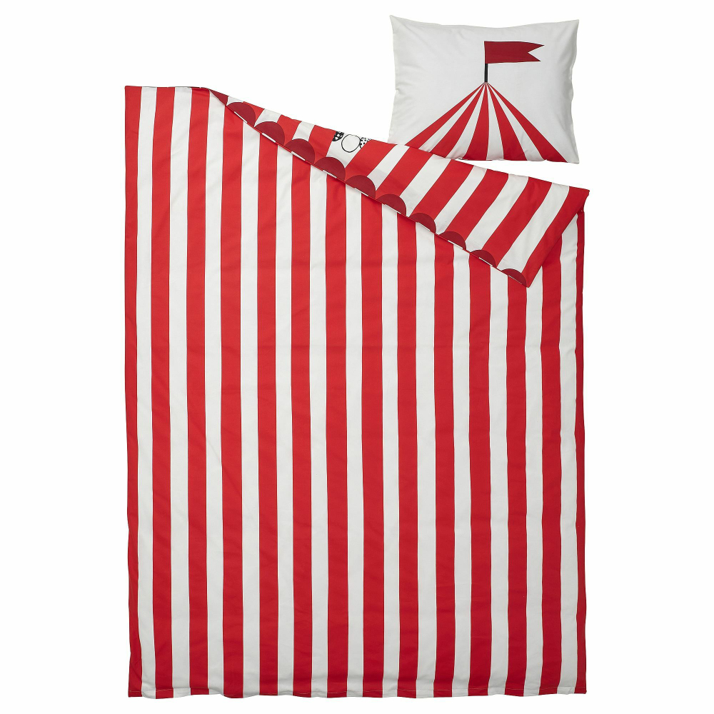 Комплект постельного белья IKEA BUSENKEL (БУСЕНКЕЛ), Детский, Красно-белый с рисунком, 150x200, 50x80 см