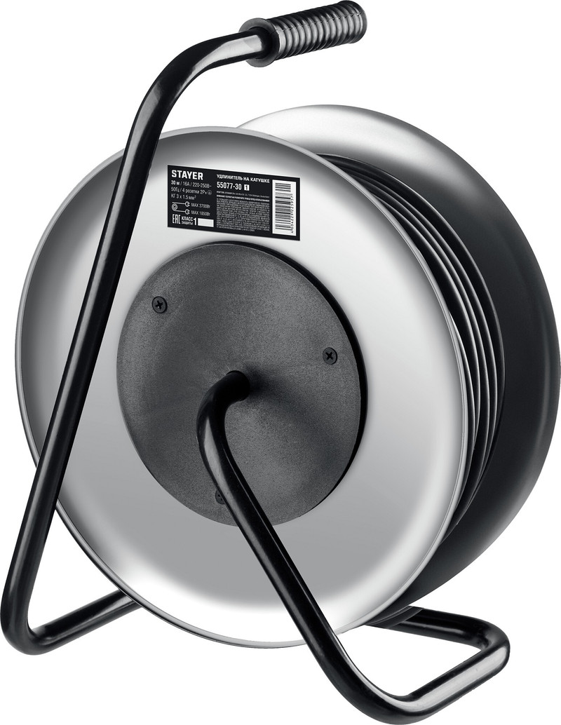 STAYER PRO-315, КГ, 3 x 1.5 мм2, 30 м, 3700 Вт, IP44, силовой удлинитель на стальной катушке (55077-30)