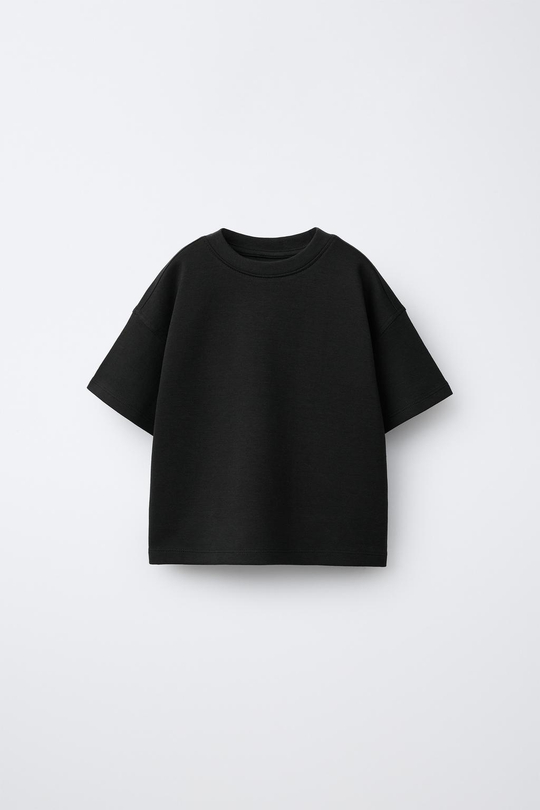 ZARA БАЗОВАЯ ФУТБОЛКА INTERLOCK, ЧЕРНЫЙ