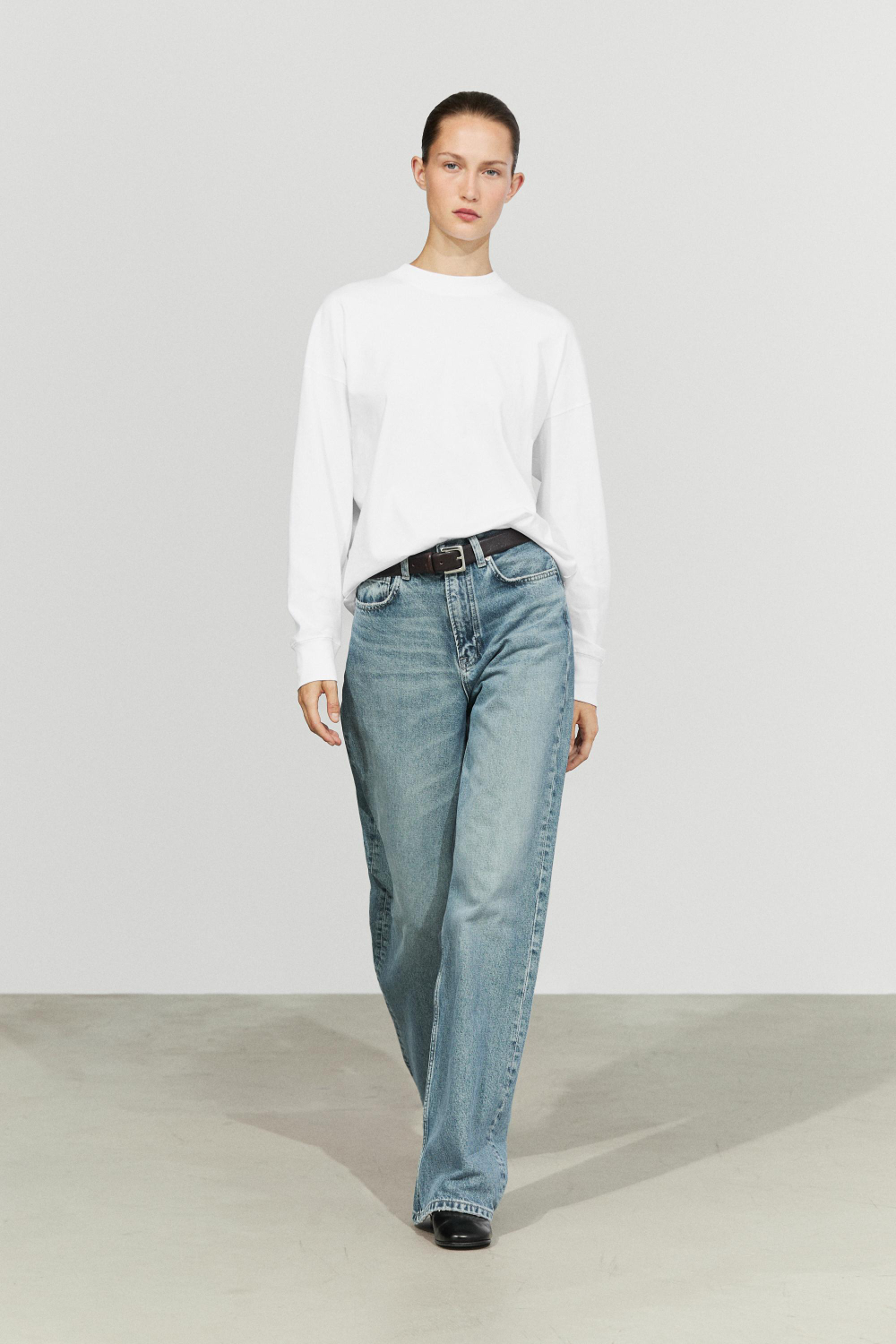 Massimo Dutti Футболка с круглым вырезом и длинными рукавами, белый