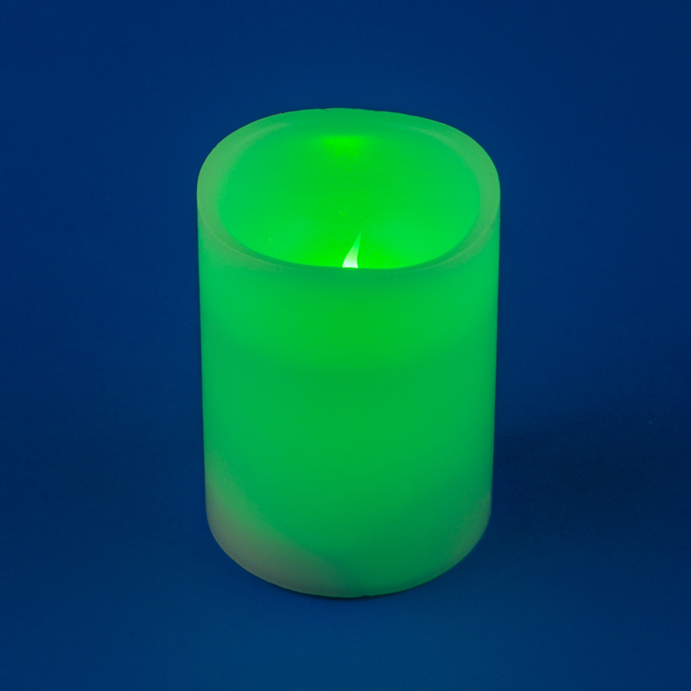 Свеча на батарейках 2АА (не входит в комплект) 7.5х10 см. 1 светодиод. RGB свет. С пультом управления