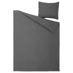 IKEA HAMPFLOCKEL  (ИКЕА ХАМПФЛОКЕЛ)  -  Пододеяльник и наволочка - тёмно-серый 150x200/50x60 см